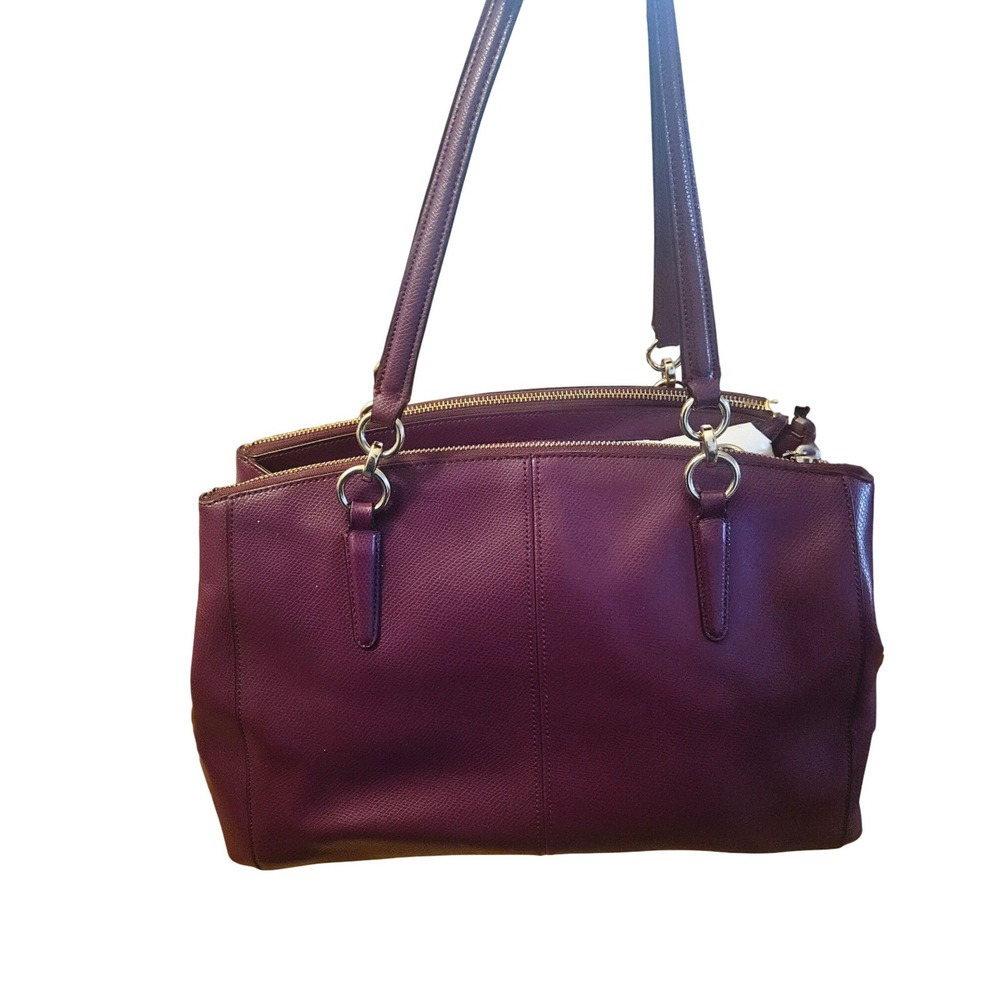 Coach Minetta Crossgrain Leather Tote Bag Plum Purple Gold Hardware Handbag - Picture 12 of 12